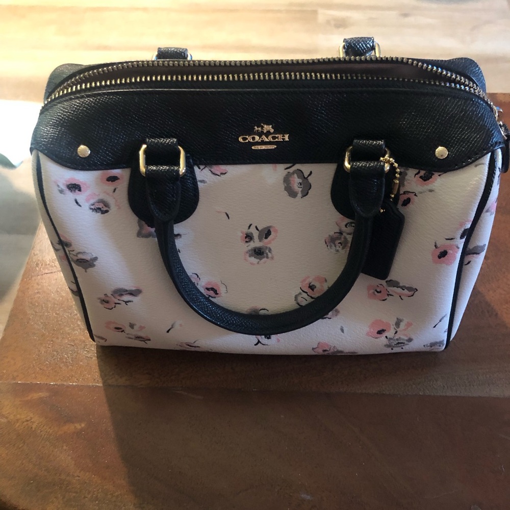 Coach Floral Satchel in Black, Cream and Pink